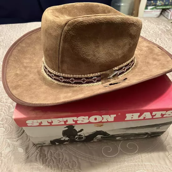 VTG Stetson Brushed Leather/ Beaver Western Hat Brown With Band