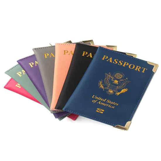 PU Leather Travel USA Passport Cover Passport Clip Thin Travel Document Case ↻