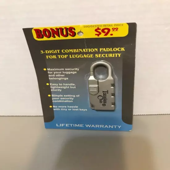 Traveler's Club 3-Digit Combination Padlock for Luggage Security