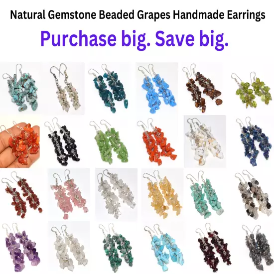 Natural Gemstone Beaded Grapes Cluster Drop & Dangle Earrings Size 2-3"