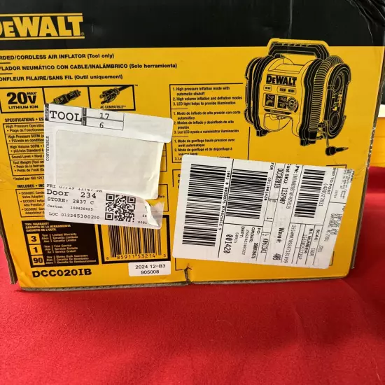 DeWALT DCC020IB 20V High-Pressure Corded Cordless Air Inflator NEW