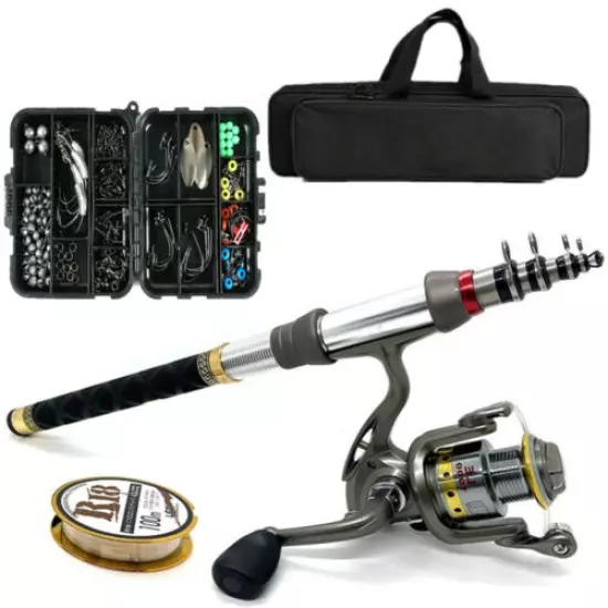 Telescopic Fishing Rod Sea Saltwater Spinning Pole Reel Combo 100M Line Full Kit