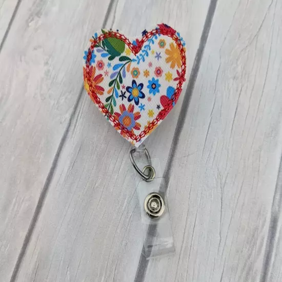 Floral Heart Badge Reel Retractable Reel Nurse Gift Fun Badge ID Reel Felt