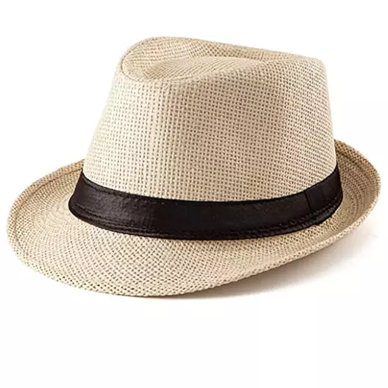 Unisex Straw Fedora Panama Hat Summer Sun Short Brim Floral Trilby Cuban Cap Hat