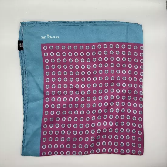 100% New Without Tags KITON Silk Pocket Square Pink - Sky Blue. (15 X 15)