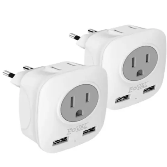 European Plug Adapter with 2 USB, Europe Travel Plug Adapter 3-PACK