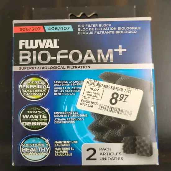 Fluval Bio-Foam Plus 306 307 406 407 2pk Filter Foam. Bio Filter Block