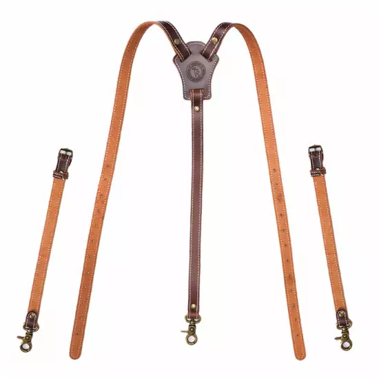 Tourbon Leather Suspenders for Men Y Back Harness Pants Braces 3 Hook Heavy Duty