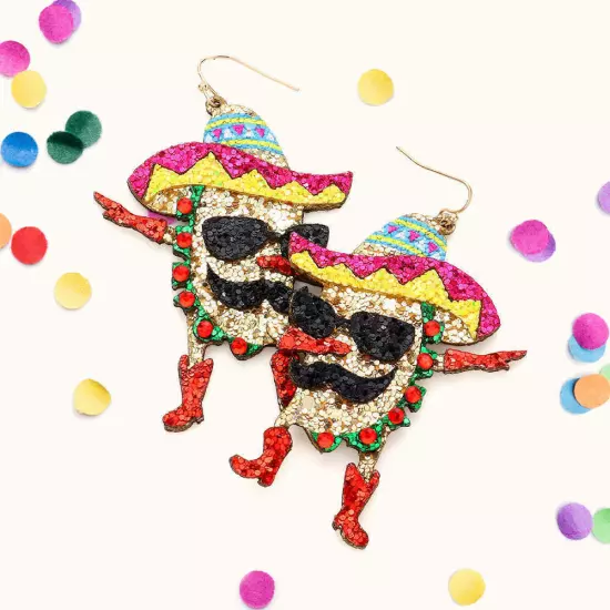 Glittered Hat Taco Dangle Earrings