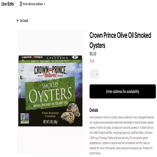 Crown Prince Natural Smoked Oysters in Pure Olive Oil, 3-Ounce Cans (Pack of 16)