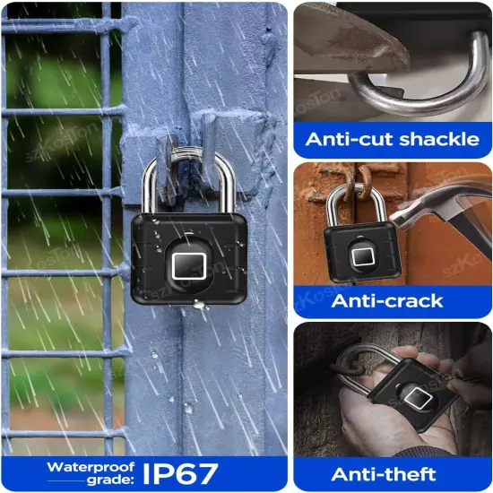 Waterproof Fingerprint Smart Padlock Locker Anti-theft Biometric Fingerprints