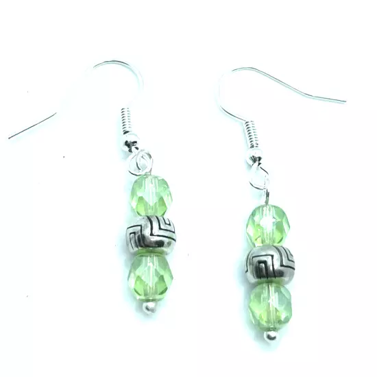 Brighton Nexus Etched Silver & Green Crystal Beads Dangle Custom Earrings