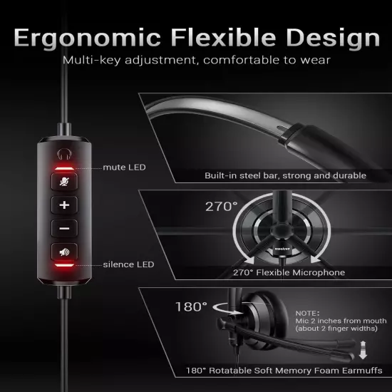 USB Headset with Microphone for PC Laptop - Headphones with AI Chip Noise Cancel