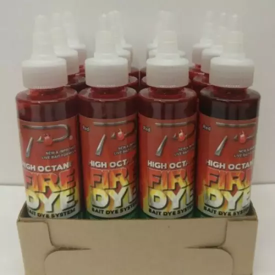 12 Bottles Pautzke HIGH OCTANE FIRE DYE Fish Bait 4 Ounce RED Fishing Formula