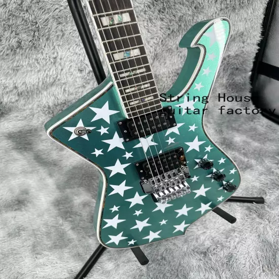 Mint Green Solid Electric Guitar White Star Chrome Part HH Open Pickup Fast Ship