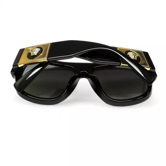 Versace Sunglasses MOD 4436-U GB1/11 Polished Black Gold Medusa Logo Gray w/case