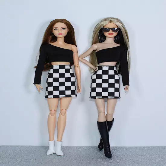 Black Style 1/6 Doll Clothes For 11.5" Doll Outfits Shirt Top Shorts Pants Skirt