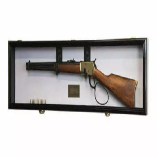 Gun Display Case Cabinet Rifle Black & White Wood Shotgun Frame Shadow Box 44" 