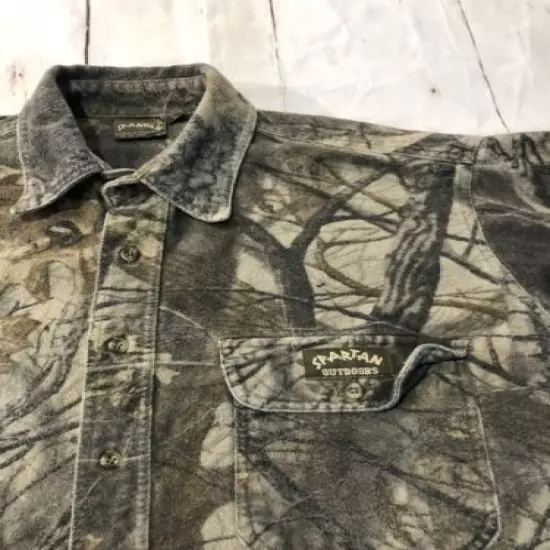 Vintage 90s Spartan Realtree Treebark Leaf Camo Long Sleeve Button Shirt Large