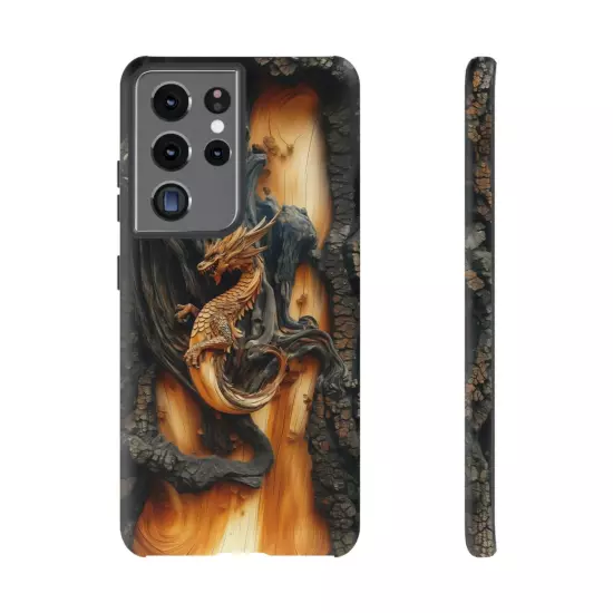 For iPhone, Samsung Galaxy, Pixel - Phone Case Cover - Carved Wood Dragon Print