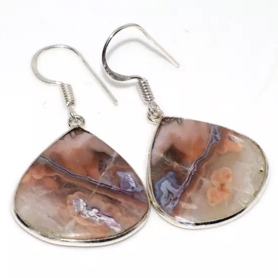 Stick Agate 925 Silver Plated Gemstone Earrings 1.7" Limited Gift GW