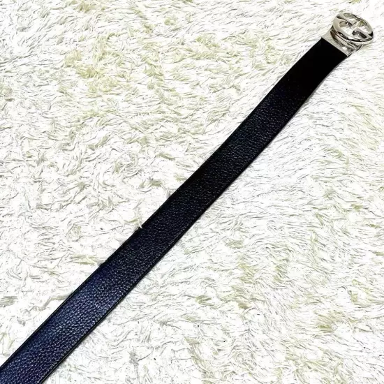 Beauty Rare Size Gucci Belt Leather Reversible Interlocking Black