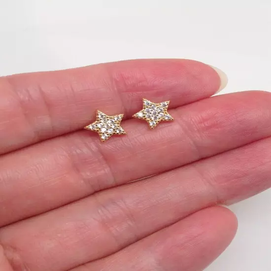 Cz Star Stud Earrings 925 Sterling Silver Tiny Studs Mens Womens 7mm Gold