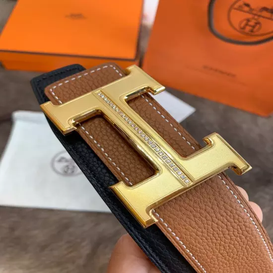 Hermès New Double-sided Men's Leather Belt Brown gold buckle 36/90