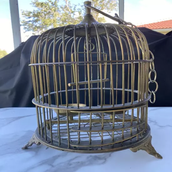 Vintage High Quality Brass Hanging Footed Birdcage