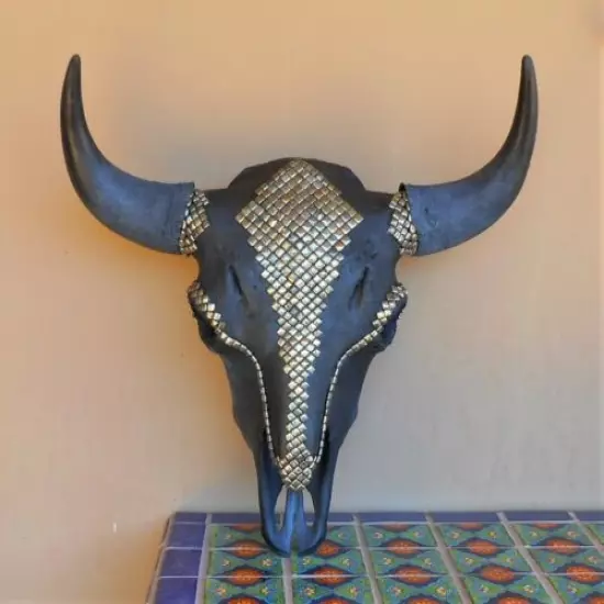 XXL American Buffalo Male Bull Skull with Natural Pyrite Western Decor 