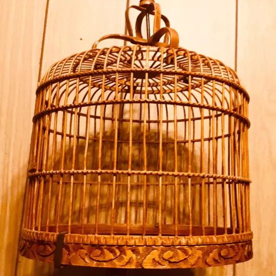 Antique Japanese Carved Wooden Pet Bird Cage