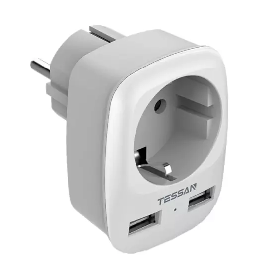 USB Plug Adapter, 6 in 1 Sockets Tee with 3 Sockets, 2 USB-A & 1 Type C Port