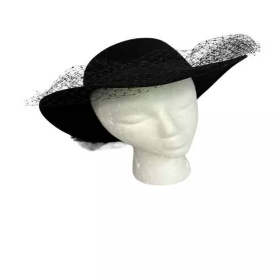 Bollman Doeskin Women’s Hat Black 100 % Wool Structured With Band, Netting USA