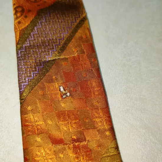 Vtg BJE Ernst Tie Orange Gold Brown Stripes Paisley Robinsons Union Made 54"