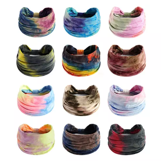 Women Boho Flower Print Wide Headband Vintage Knot Elastic Turban Headwrap *