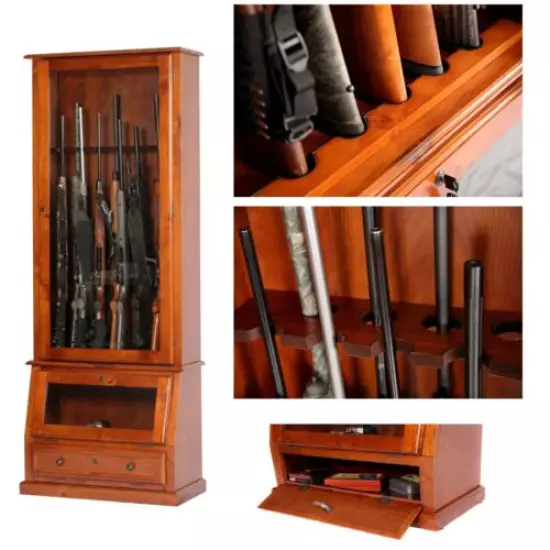 Gun Safe Cabinet 12 Rifles Solid Wood Storage Locker Shotgun Lock Shelf Rack 