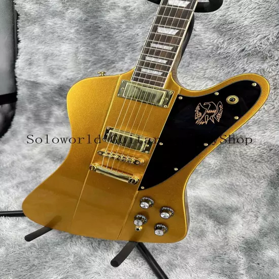 Solid Body Custom Firebird Gold Electric Guitar Gold Hardware Black Pickguard