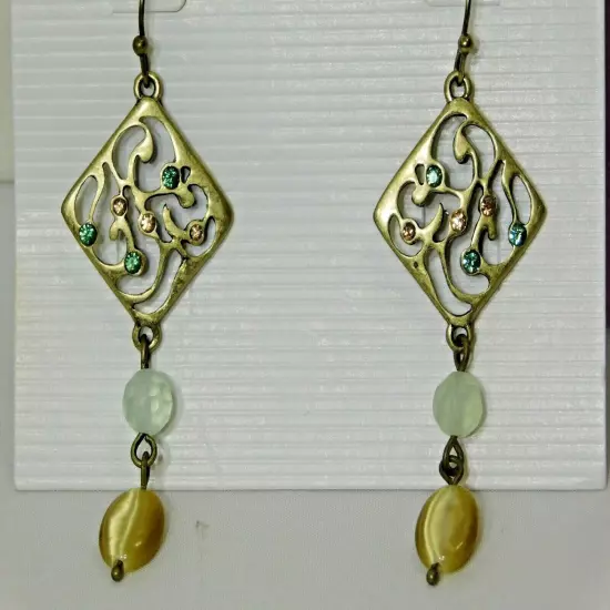 Beautiful Lia Sophia "ATRIUM" Dangle Earrings, Glass Cat's Eye, NWT