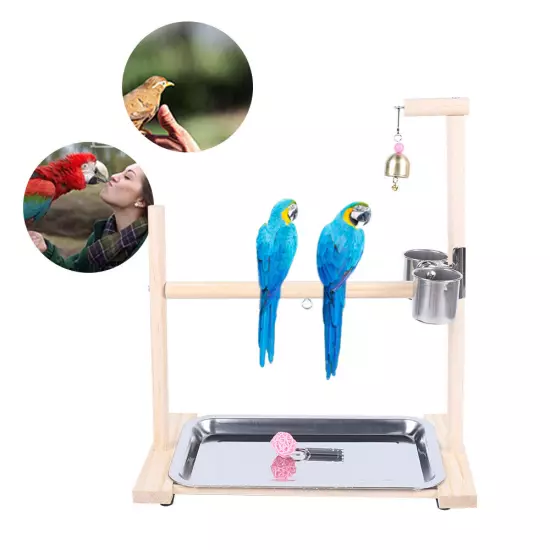 Bird Parrot Play Stand Bird Tabletop Perch Rack w/ Pet Feeder Bowls Portable US