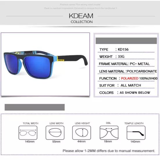 KDEAM Polarized Sunglasses Mens Women Square Outdoor Driving Fishing Glasses Hot