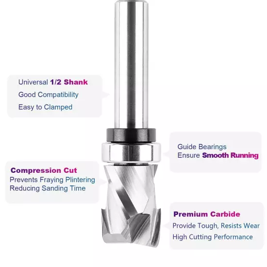 7/8" Top Bearing Compression Up&Down Cut Spiral Flush Trim Router Bit-1/2” Shank