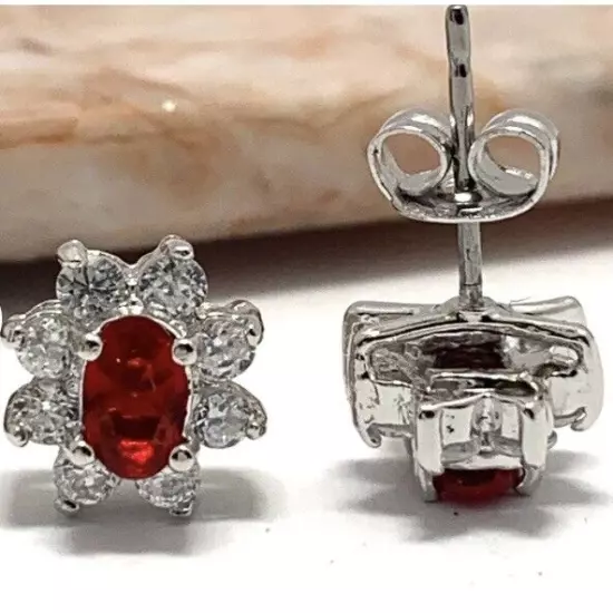 Fine Jewelry With Garnet Crystal & White Crystal Stud Earrrings