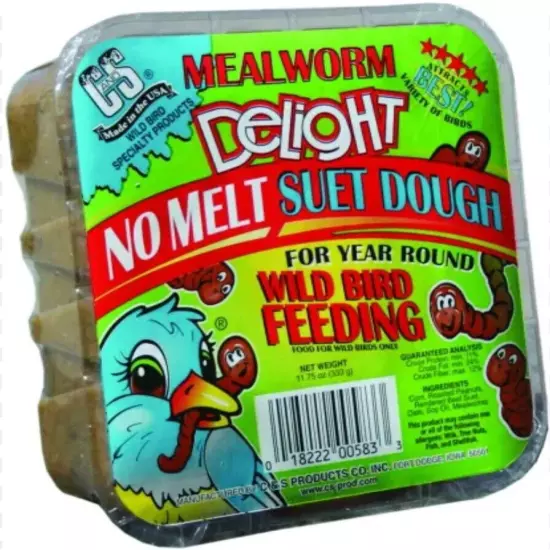 C&S 100214339 No Melt Wild Bird Suet Dough Cake, Mealworm Delight, 11.75 oz.