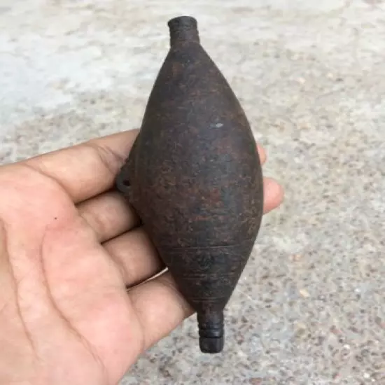 Old Early Scarce Indo Persian Handmade Torpedo Shape Iron Black Powder Flask