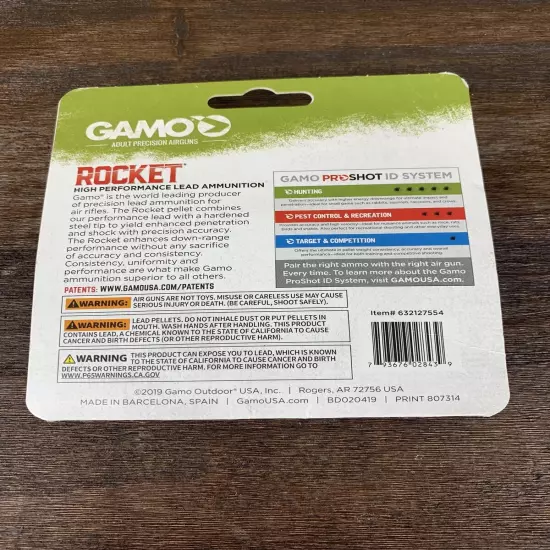 Lot of (11) Gamo Rocket Pellets .22, 100 count pack Hunting