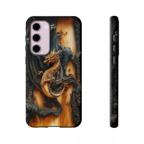 For iPhone, Samsung Galaxy, Pixel - Phone Case Cover - Carved Wood Dragon Print