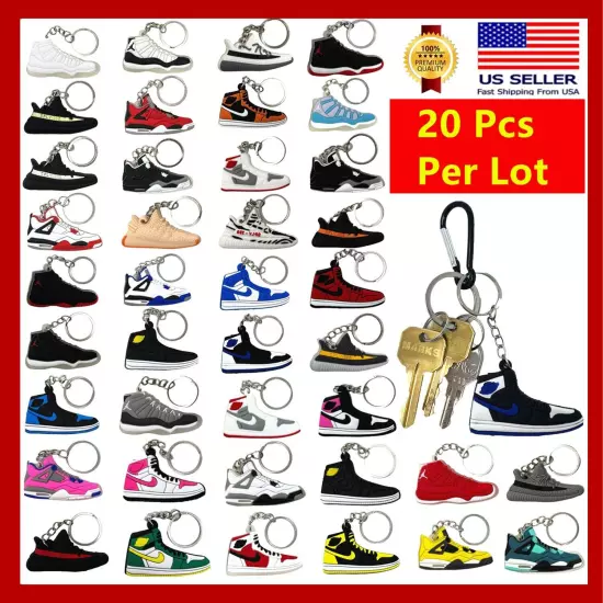 20 Pcs of 2D Sneakers Keychains Hype Beast Sneaker 2D Variety of Keychains Lot