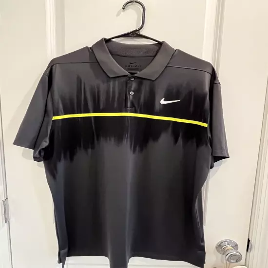 Nike Dri-Fit Vapor Fog Print Golf Polo Gray Volt CN6806-100 Embroidered Logo Lg