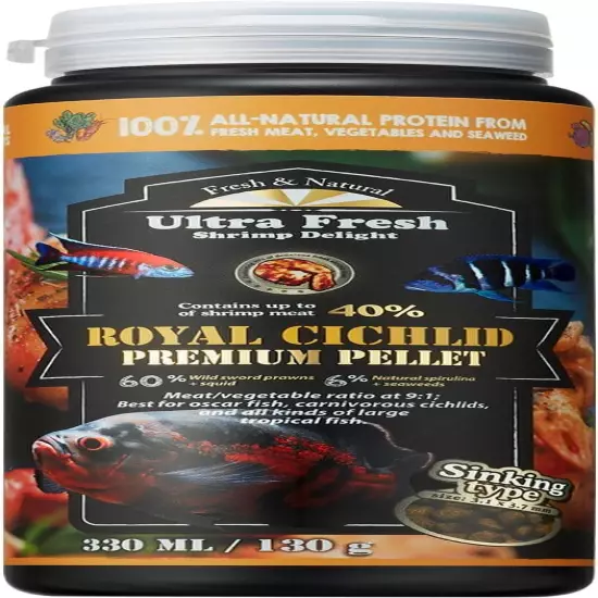 Ultra Fresh Cichlid Sinking Fish Food, Wild Sword Prawns, All Natural Ingredient