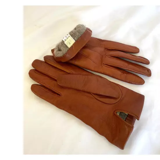 Sermoneta Leather Cashmere Lined Gloves 674, Size 7, Cognac Brown 